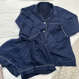 Women's Navy Satin Pajama Set